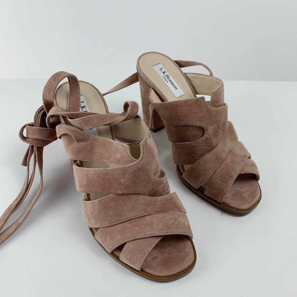 L.K. Bennett Seline Pink Suede Strap Tie Sandals - Picture 5 of 16